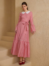 Aveloria Rosie Sweet Retro Vibrant Contrast Color Peter Pan Collar Classic Gingham Ruffle Sleeve A-Line Long Sleeve Dress For Women, Spring